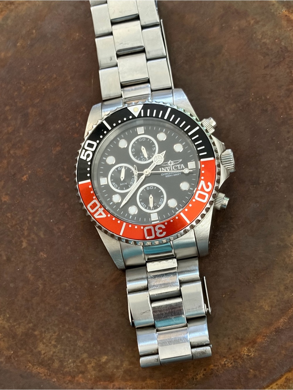 Men’s Invicta Stainless Steel Diver Watch with Black & Red Bezel Needs Battery
